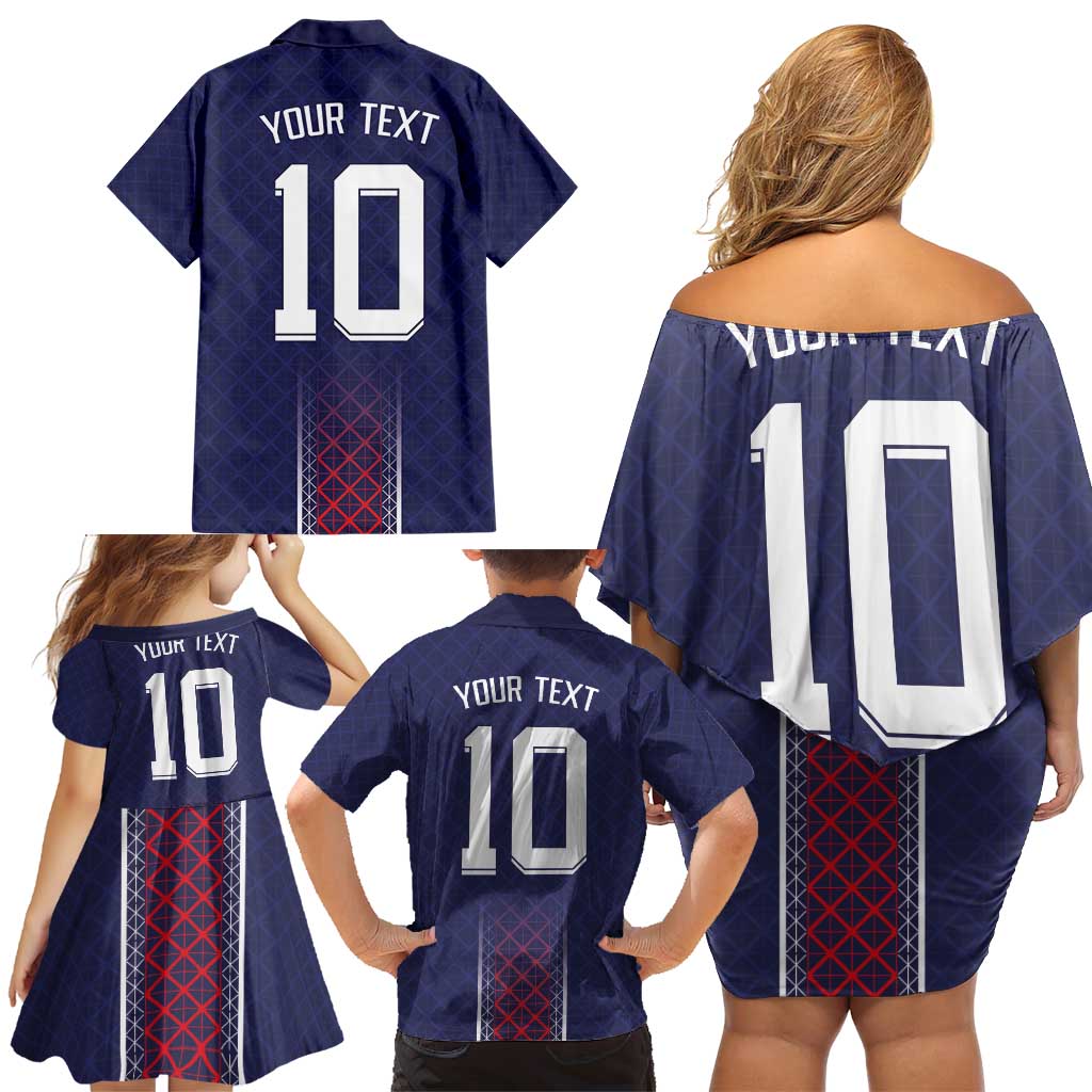 Custom Midnight Navy Football Family Matching Off Shoulder Short Dress and Hawaiian Shirt Paris Architectural Heritage Style - Wonder Print Shop
