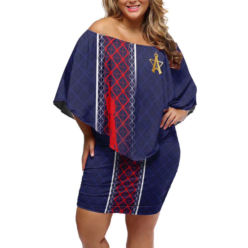 Custom Midnight Navy Football Family Matching Off Shoulder Short Dress and Hawaiian Shirt Paris Architectural Heritage Style - Wonder Print Shop