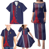 Custom Midnight Navy Football Family Matching Puletasi and Hawaiian Shirt Paris Architectural Heritage Style - Wonder Print Shop