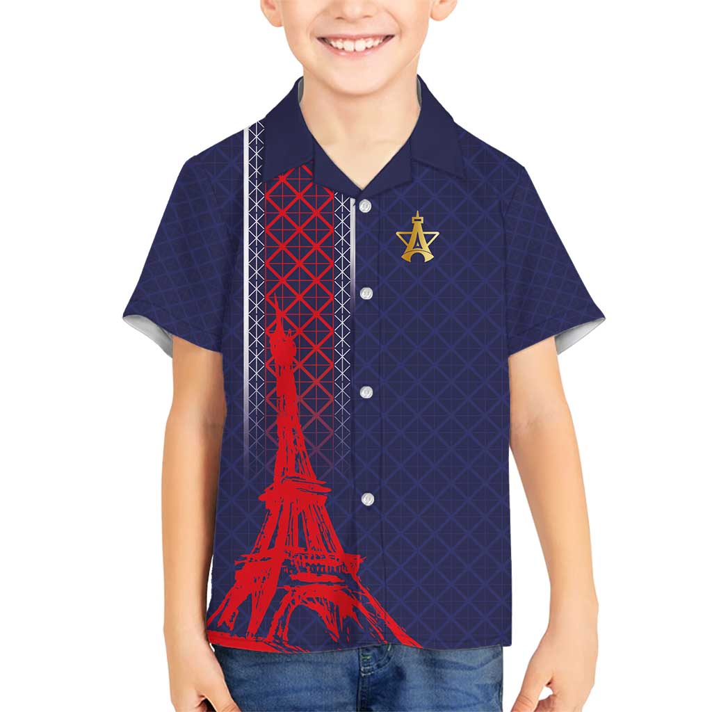 Custom Midnight Navy Football Family Matching Puletasi and Hawaiian Shirt Paris Architectural Heritage Style - Wonder Print Shop