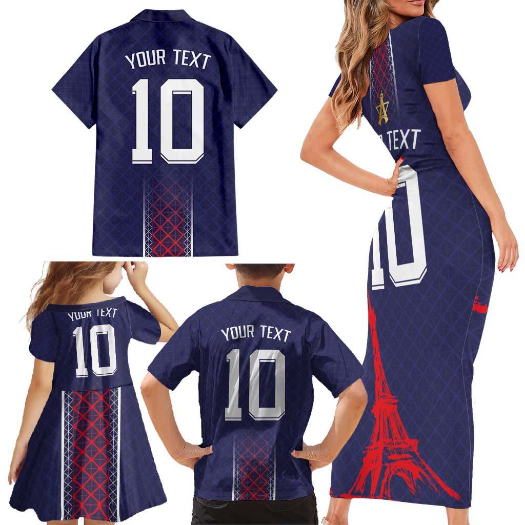 Custom Midnight Navy Football Family Matching Short Sleeve Bodycon Dress and Hawaiian Shirt Paris Architectural Heritage Style - Wonder Print Shop
