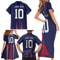 Custom Midnight Navy Football Family Matching Short Sleeve Bodycon Dress and Hawaiian Shirt Paris Architectural Heritage Style - Wonder Print Shop