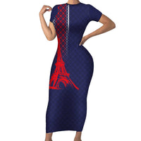 Custom Midnight Navy Football Family Matching Short Sleeve Bodycon Dress and Hawaiian Shirt Paris Architectural Heritage Style - Wonder Print Shop