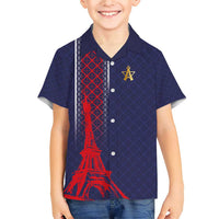 Custom Midnight Navy Football Family Matching Short Sleeve Bodycon Dress and Hawaiian Shirt Paris Architectural Heritage Style - Wonder Print Shop