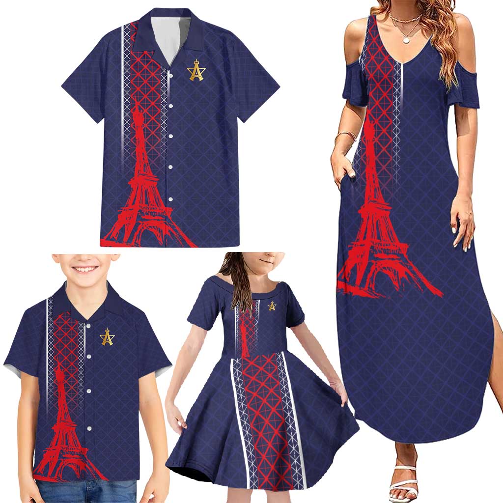 Custom Midnight Navy Football Family Matching Summer Maxi Dress and Hawaiian Shirt Paris Architectural Heritage Style - Wonder Print Shop