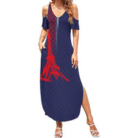 Custom Midnight Navy Football Family Matching Summer Maxi Dress and Hawaiian Shirt Paris Architectural Heritage Style - Wonder Print Shop