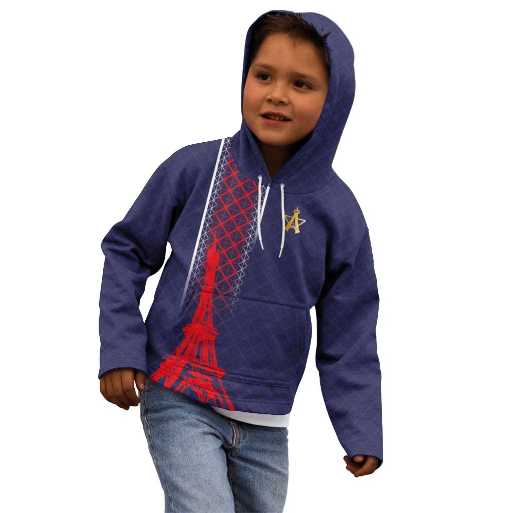 Custom Midnight Navy Football Kid Hoodie Paris Architectural Heritage Style - Wonder Print Shop