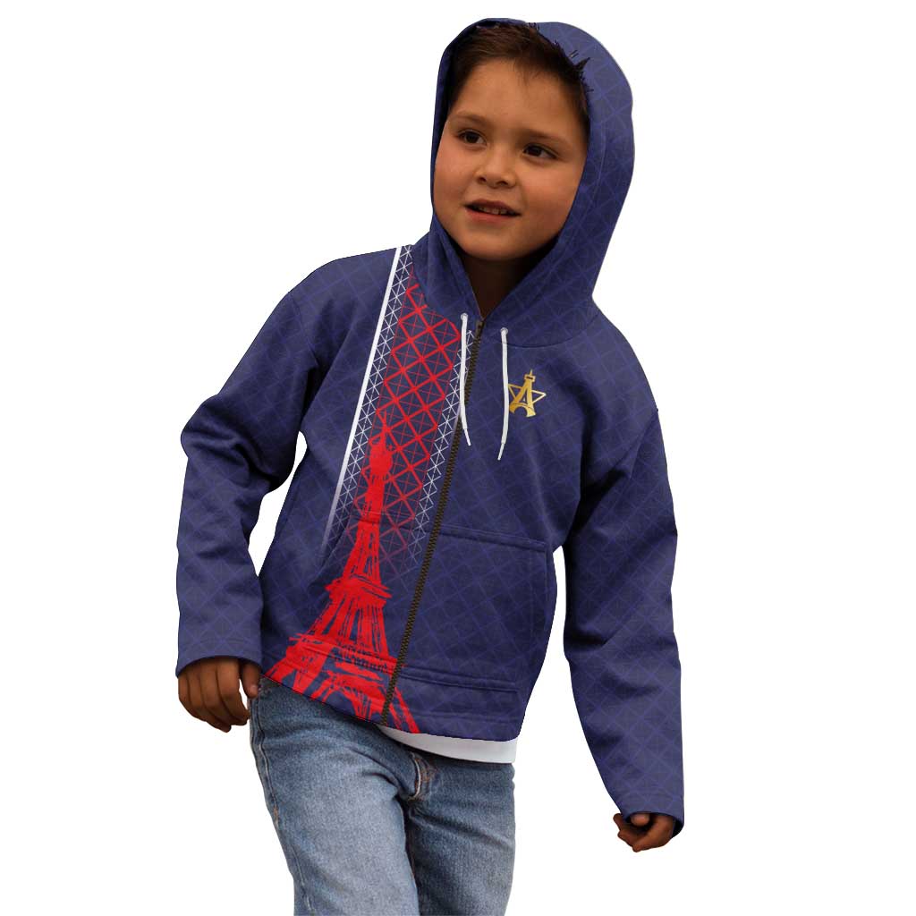Custom Midnight Navy Football Kid Hoodie Paris Architectural Heritage Style - Wonder Print Shop