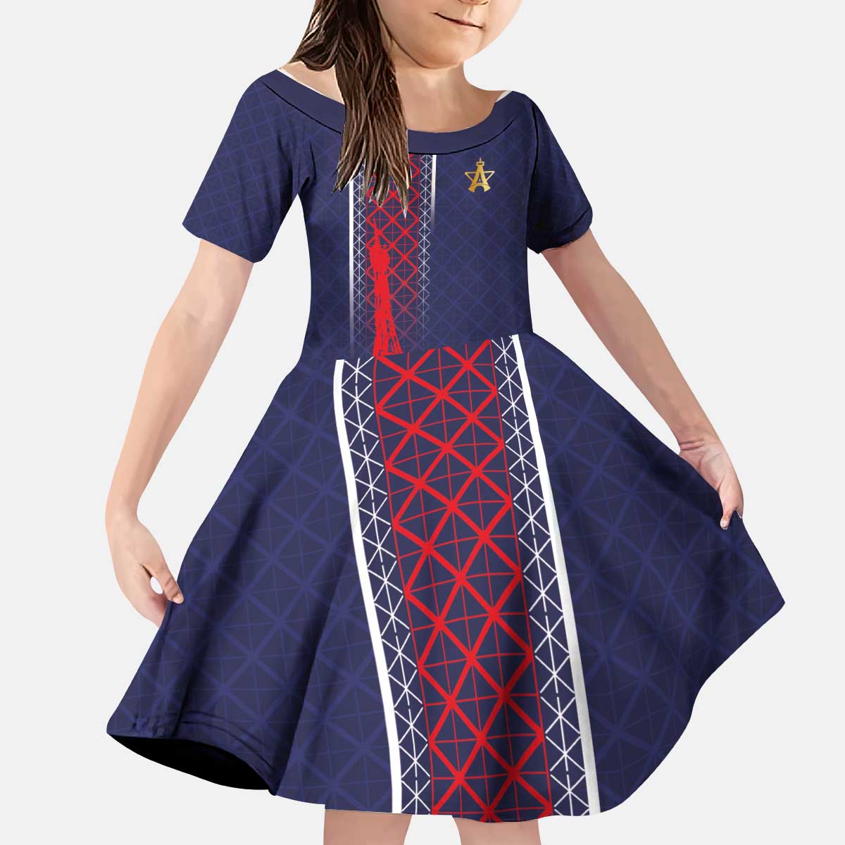 Custom Midnight Navy Football Kid Short Sleeve Dress Paris Architectural Heritage Style - Wonder Print Shop