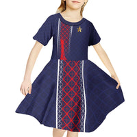 Custom Midnight Navy Football Kid Short Sleeve Dress Paris Architectural Heritage Style - Wonder Print Shop