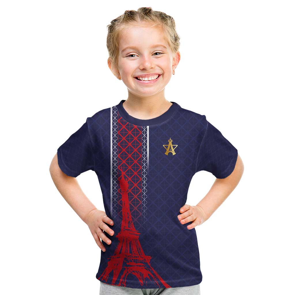Custom Midnight Navy Football Kid T Shirt Paris Architectural Heritage Style - Wonder Print Shop
