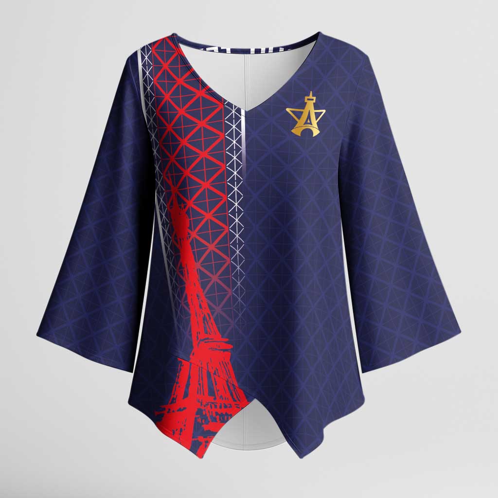 Custom Midnight Navy Football Kimono Sleeve Blouse Paris Architectural Heritage Style - Wonder Print Shop