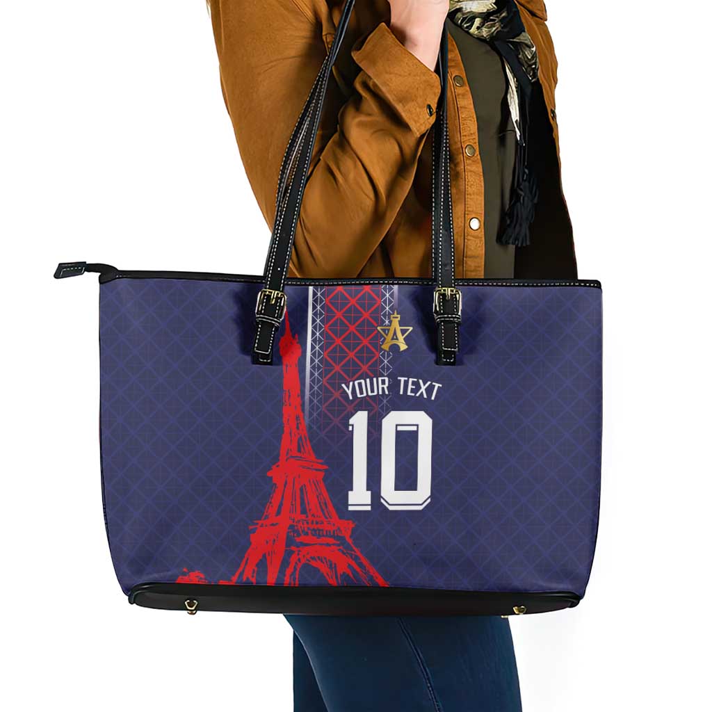 Custom Midnight Navy Football Leather Tote Bag Paris Architectural Heritage Style - Wonder Print Shop
