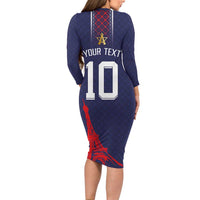 Custom Midnight Navy Football Long Sleeve Bodycon Dress Paris Architectural Heritage Style - Wonder Print Shop