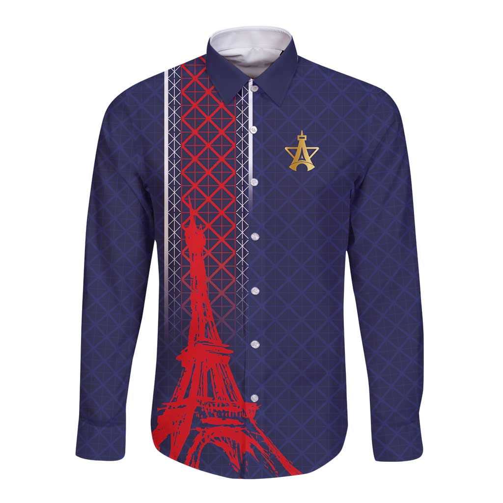 Custom Midnight Navy Football Long Sleeve Button Shirt Paris Architectural Heritage Style - Wonder Print Shop