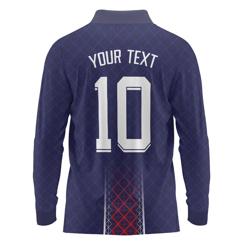 Custom Midnight Navy Football Long Sleeve Polo Shirt Paris Architectural Heritage Style - Wonder Print Shop