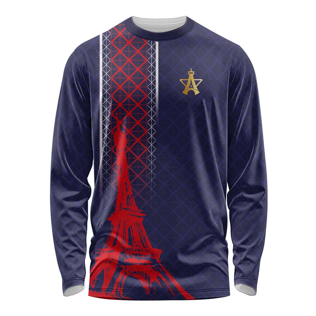 Custom Midnight Navy Football Long Sleeve Shirt Paris Architectural Heritage Style - Wonder Print Shop