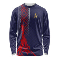 Custom Midnight Navy Football Long Sleeve Shirt Paris Architectural Heritage Style - Wonder Print Shop