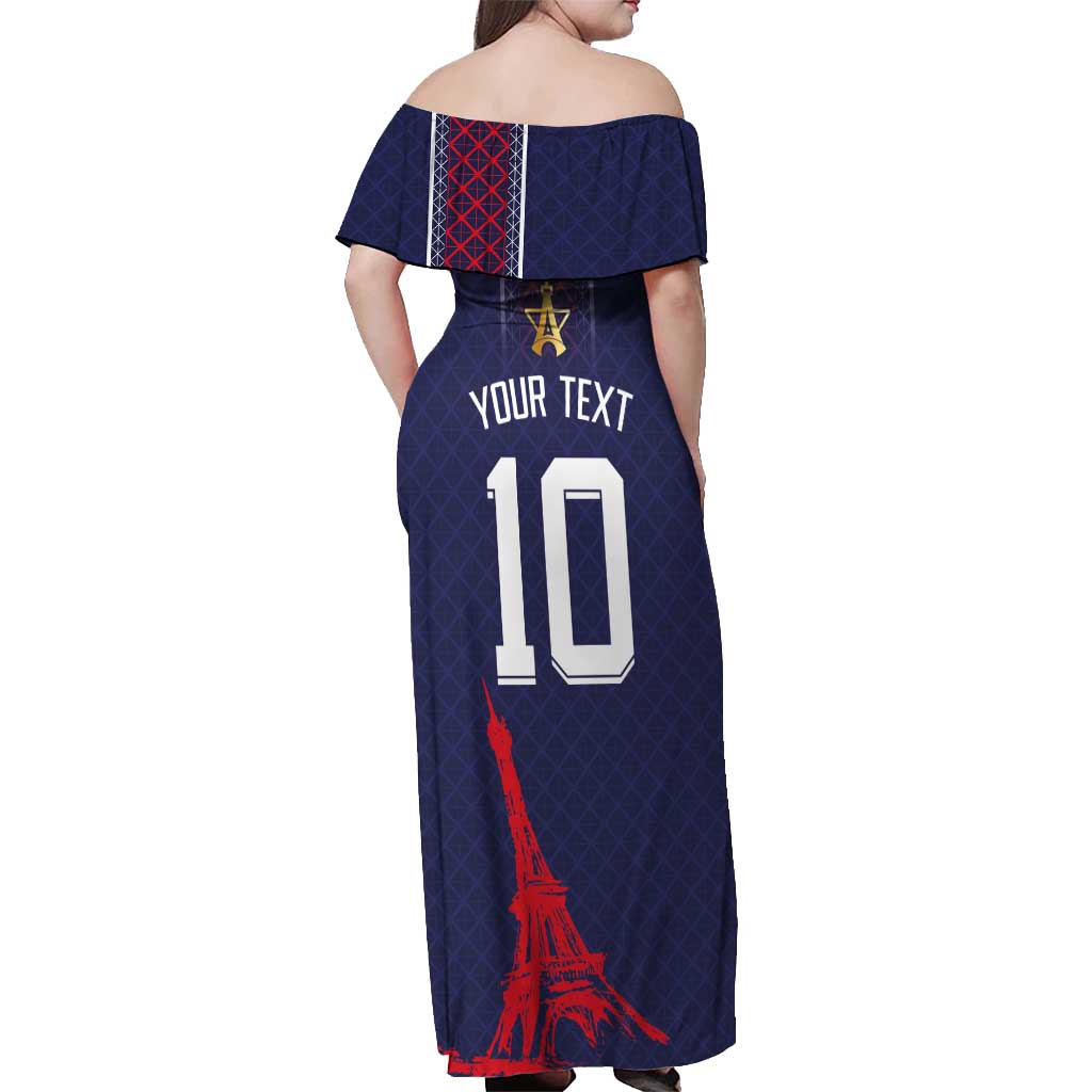 Custom Midnight Navy Football Off Shoulder Maxi Dress Paris Architectural Heritage Style - Wonder Print Shop