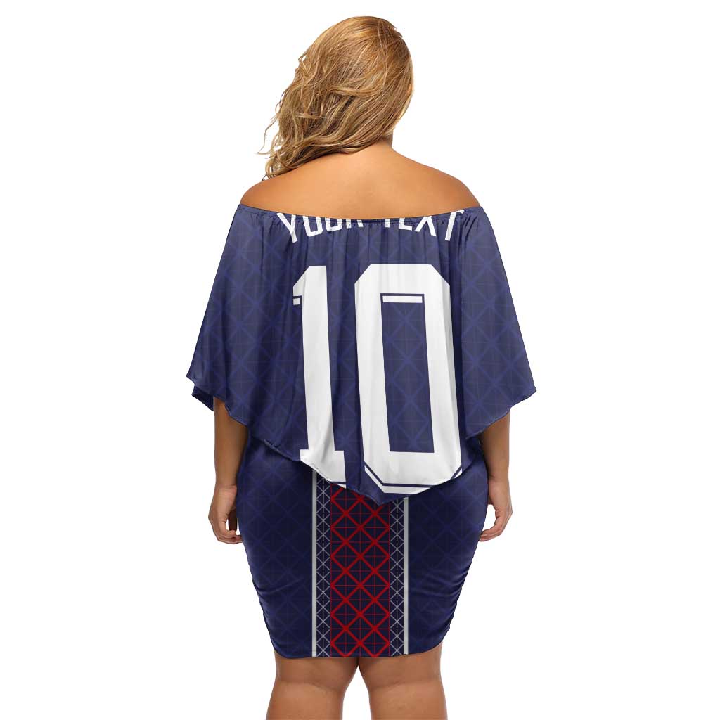 Custom Midnight Navy Football Off Shoulder Short Dress Paris Architectural Heritage Style - Wonder Print Shop