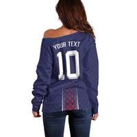 Custom Midnight Navy Football Off Shoulder Sweater Paris Architectural Heritage Style - Wonder Print Shop