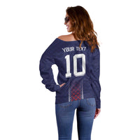 Custom Midnight Navy Football Off Shoulder Sweater Paris Architectural Heritage Style - Wonder Print Shop
