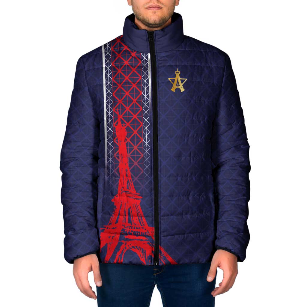 Custom Midnight Navy Football Padded Jacket Paris Architectural Heritage Style - Wonder Print Shop
