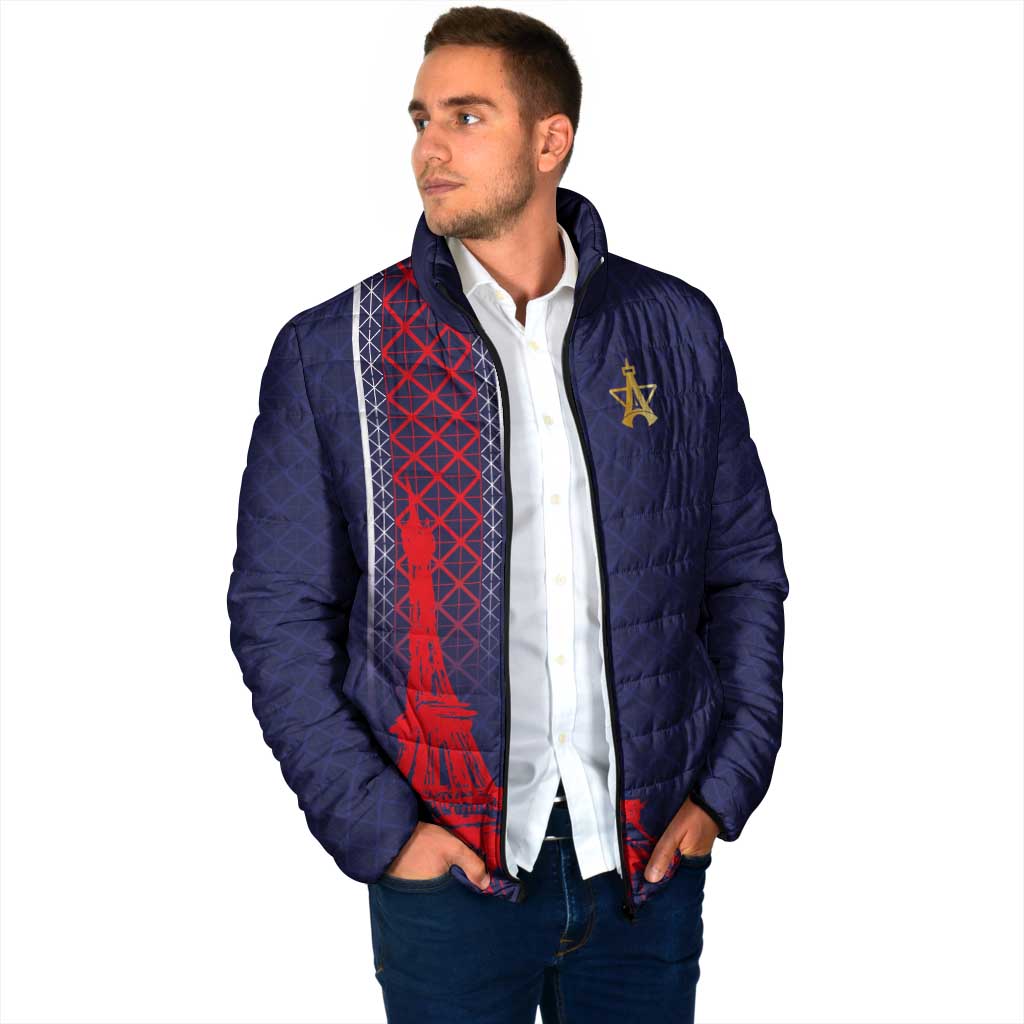 Custom Midnight Navy Football Padded Jacket Paris Architectural Heritage Style - Wonder Print Shop