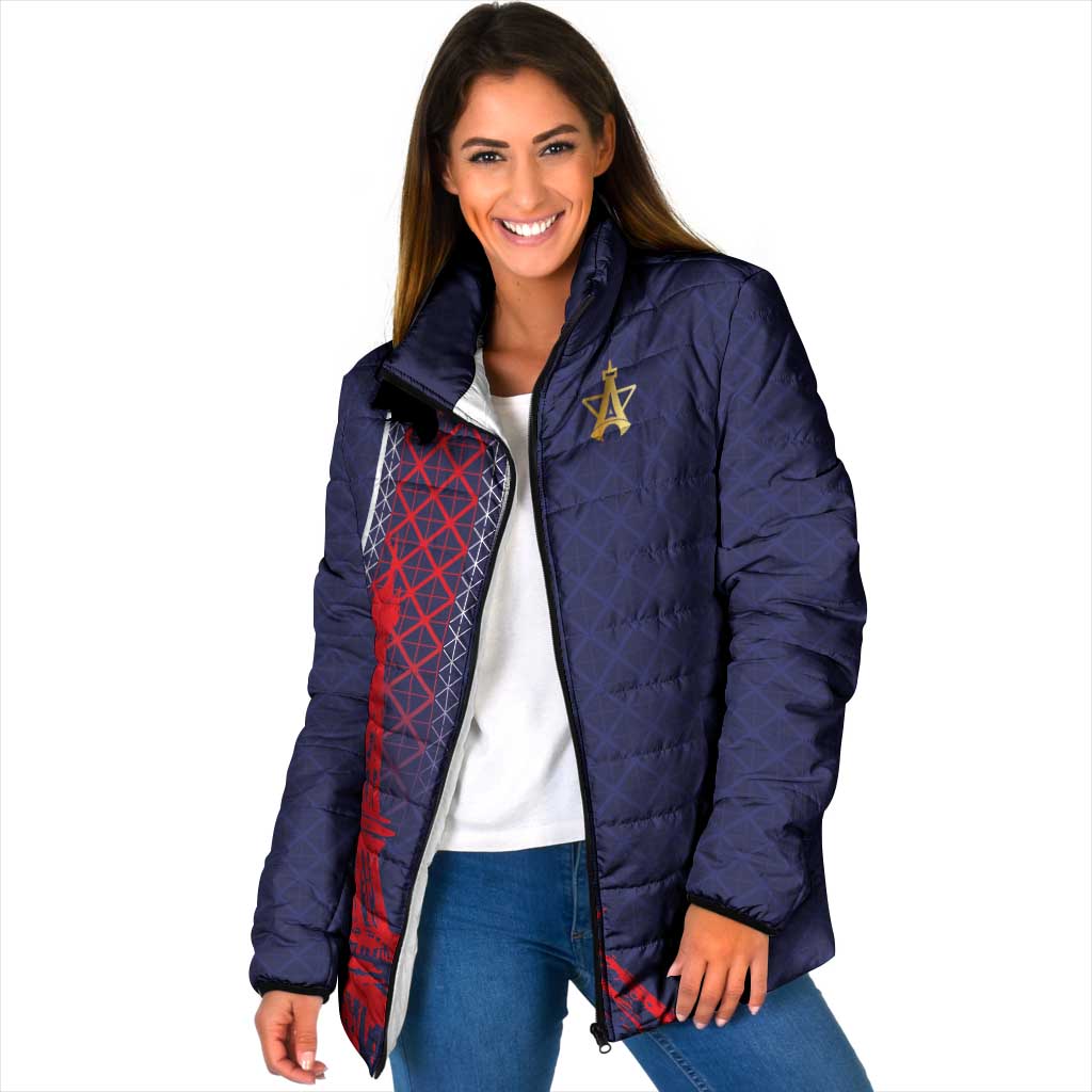Custom Midnight Navy Football Padded Jacket Paris Architectural Heritage Style - Wonder Print Shop