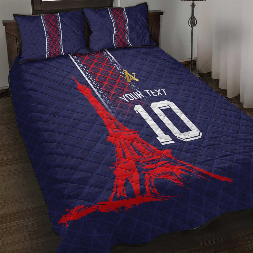 Custom Midnight Navy Football Quilt Bed Set Paris Architectural Heritage Style - Wonder Print Shop