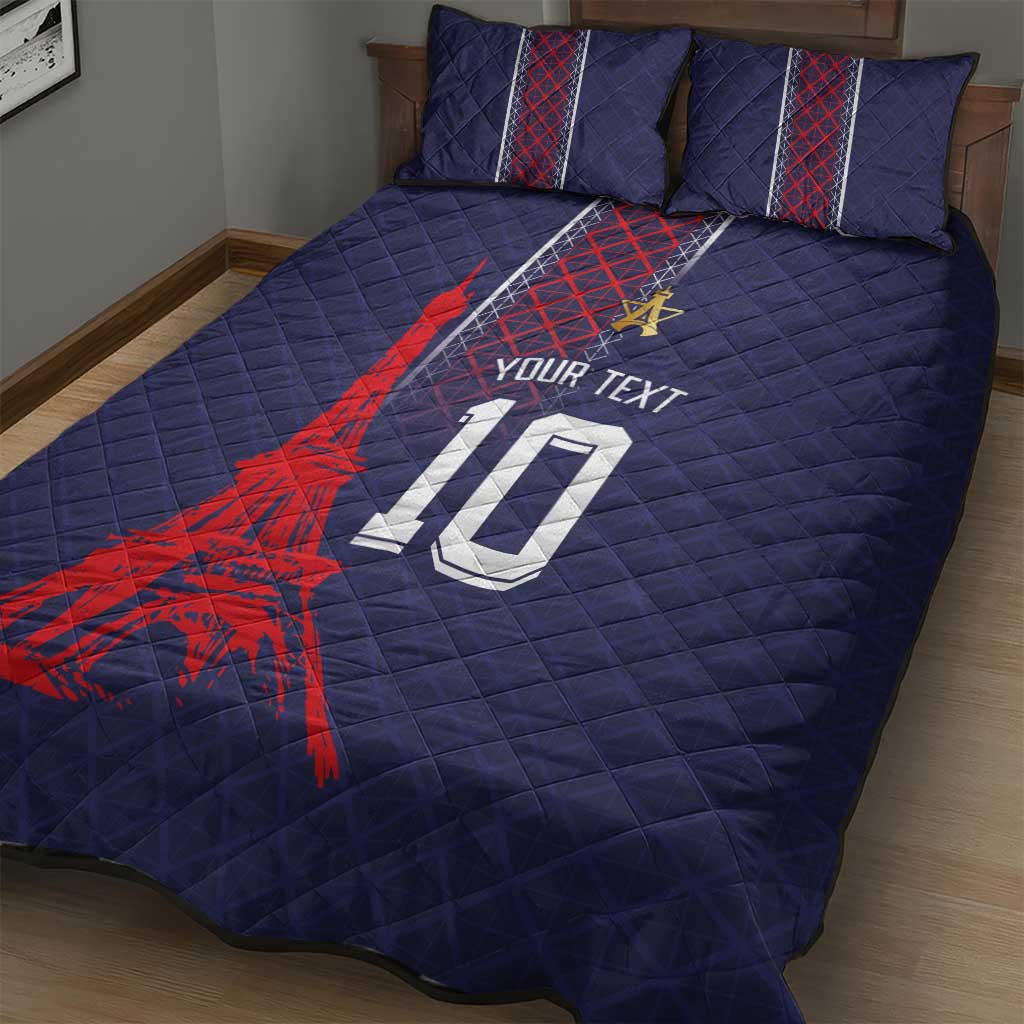 Custom Midnight Navy Football Quilt Bed Set Paris Architectural Heritage Style - Wonder Print Shop
