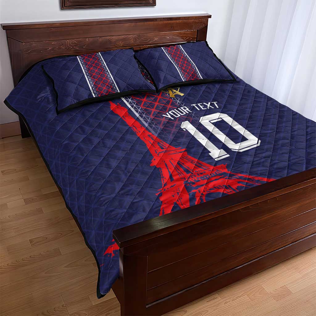 Custom Midnight Navy Football Quilt Bed Set Paris Architectural Heritage Style - Wonder Print Shop