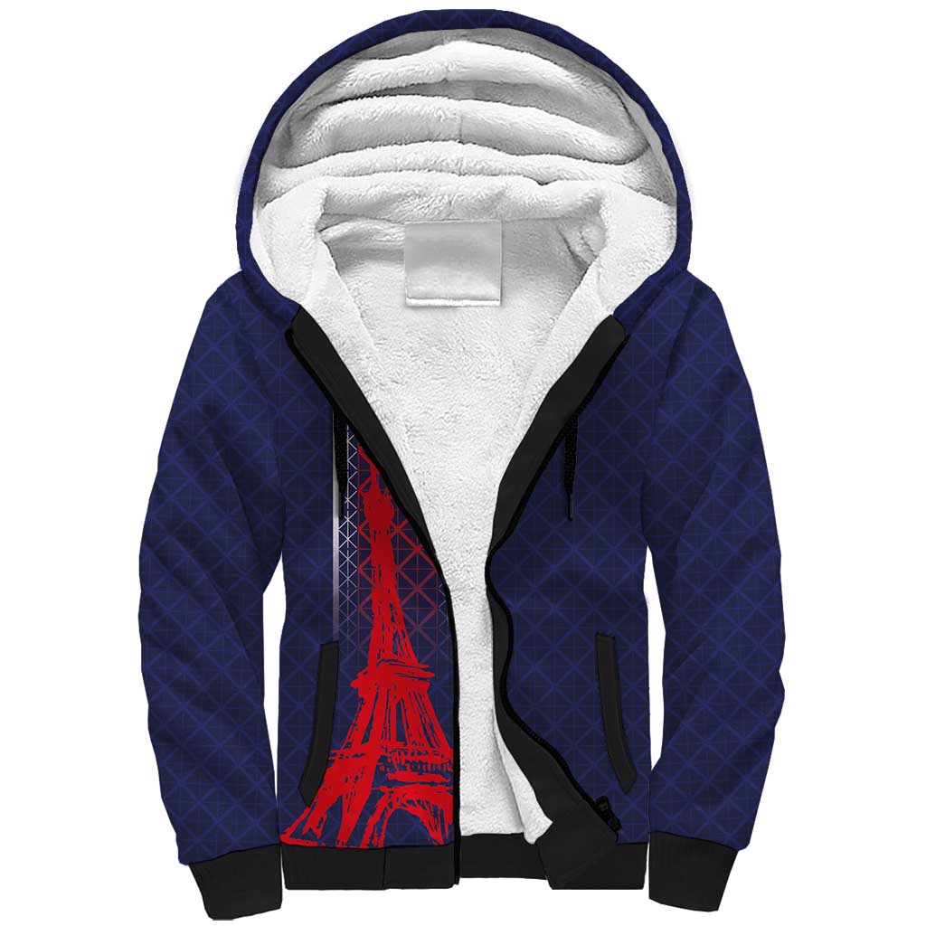 Custom Midnight Navy Football Sherpa Hoodie Paris Architectural Heritage Style - Wonder Print Shop