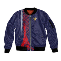 Custom Midnight Navy Football Sleeve Zip Bomber Jacket Paris Architectural Heritage Style - Wonder Print Shop
