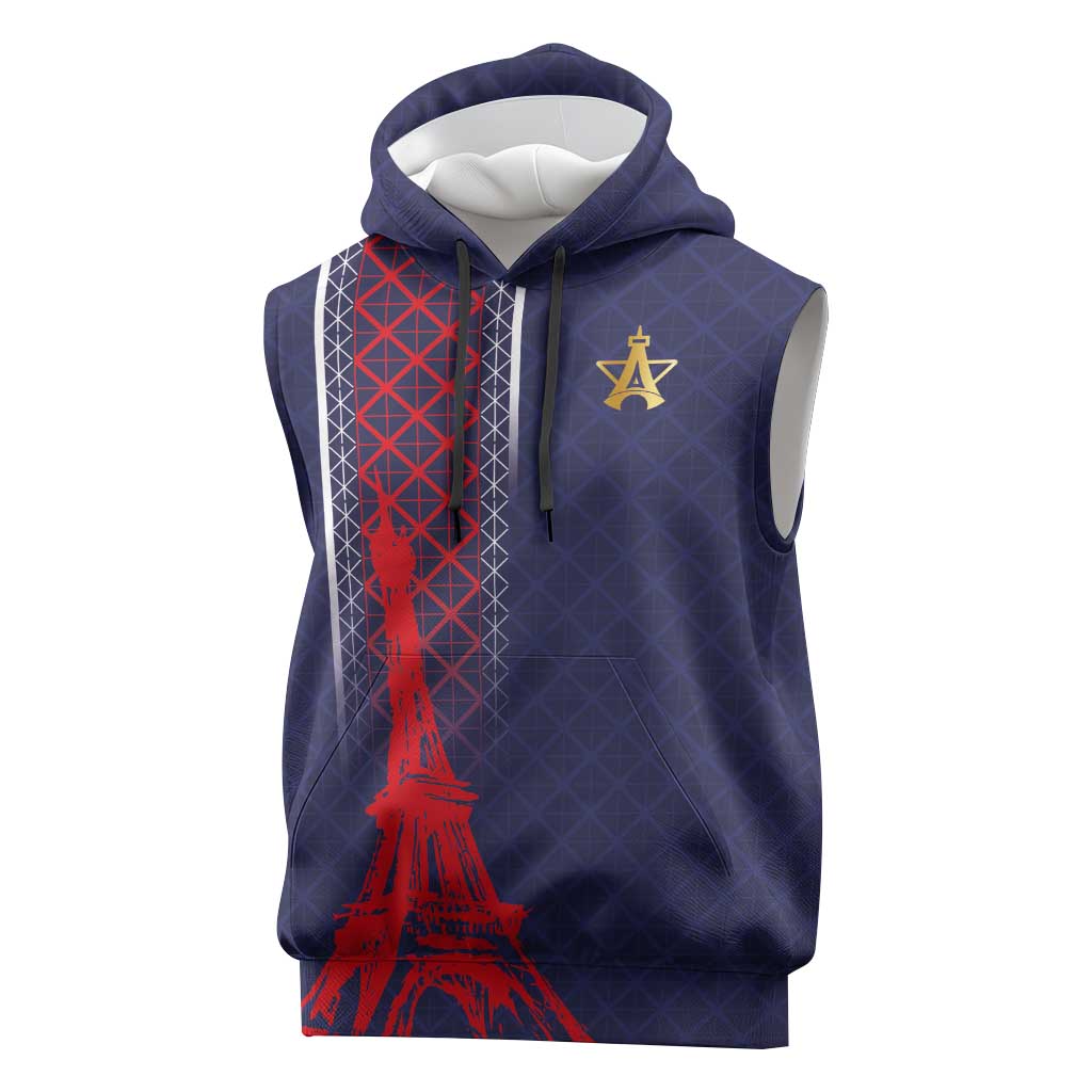 Custom Midnight Navy Football Sleeveless Hoodie Paris Architectural Heritage Style - Wonder Print Shop