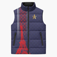 Custom Midnight Navy Football Sleeveless Puffer Jacket Paris Architectural Heritage Style - Wonder Print Shop