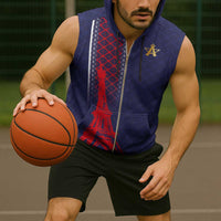 Custom Midnight Navy Football Sleeveless Zip Hoodie Paris Architectural Heritage Style - Wonder Print Shop