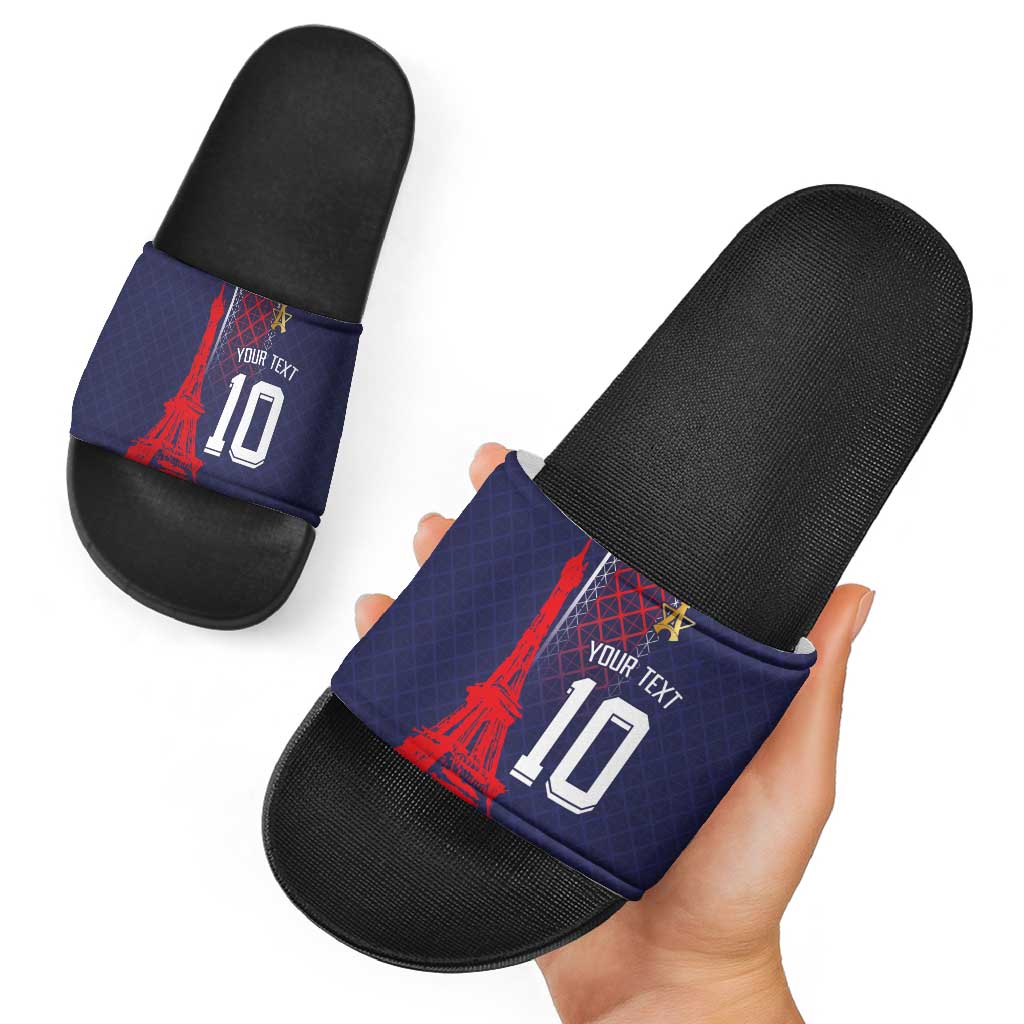 Custom Midnight Navy Football Slide Sandals Paris Architectural Heritage Style - Wonder Print Shop