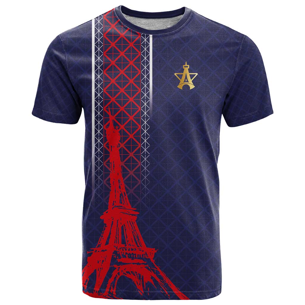 Custom Midnight Navy Football T Shirt Paris Architectural Heritage Style - Wonder Print Shop
