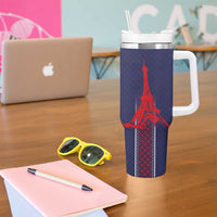 Custom Midnight Navy Football Tumbler With Handle Paris Architectural Heritage Style - Wonder Print Shop