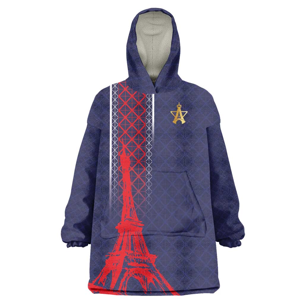 Custom Midnight Navy Football Wearable Blanket Hoodie Paris Architectural Heritage Style - Wonder Print Shop