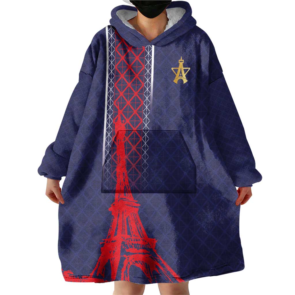 Custom Midnight Navy Football Wearable Blanket Hoodie Paris Architectural Heritage Style - Wonder Print Shop