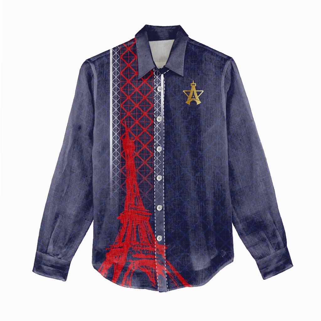 Custom Midnight Navy Football Women Casual Shirt Paris Architectural Heritage Style - Wonder Print Shop