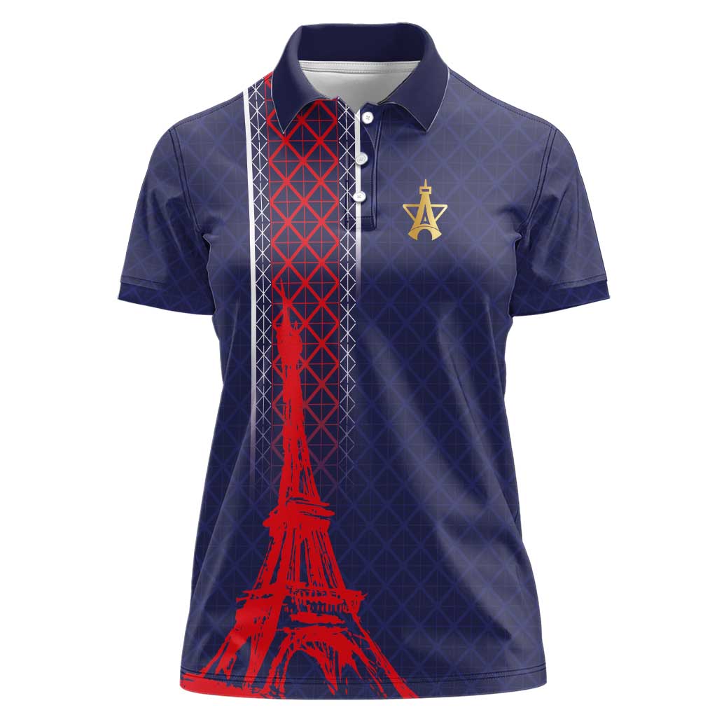 Custom Midnight Navy Football Women Polo Shirt Paris Architectural Heritage Style - Wonder Print Shop