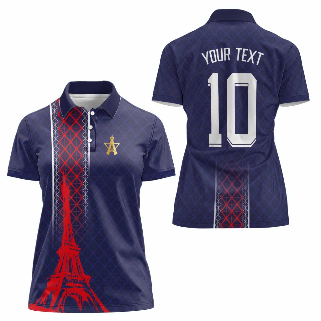 Custom Midnight Navy Football Women Polo Shirt Paris Architectural Heritage Style - Wonder Print Shop