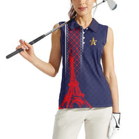 Custom Midnight Navy Football Women Sleeveless Polo Shirt Paris Architectural Heritage Style - Wonder Print Shop