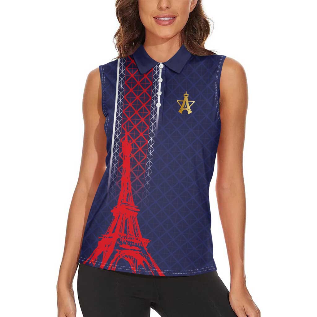 Custom Midnight Navy Football Women Sleeveless Polo Shirt Paris Architectural Heritage Style - Wonder Print Shop