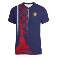 Custom Midnight Navy Football Women V-Neck T-Shirt Paris Architectural Heritage Style - Wonder Print Shop