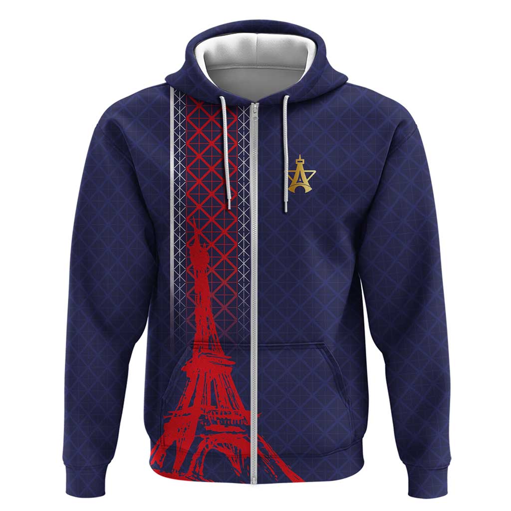 Custom Midnight Navy Football Zip Hoodie Paris Architectural Heritage Style - Wonder Print Shop