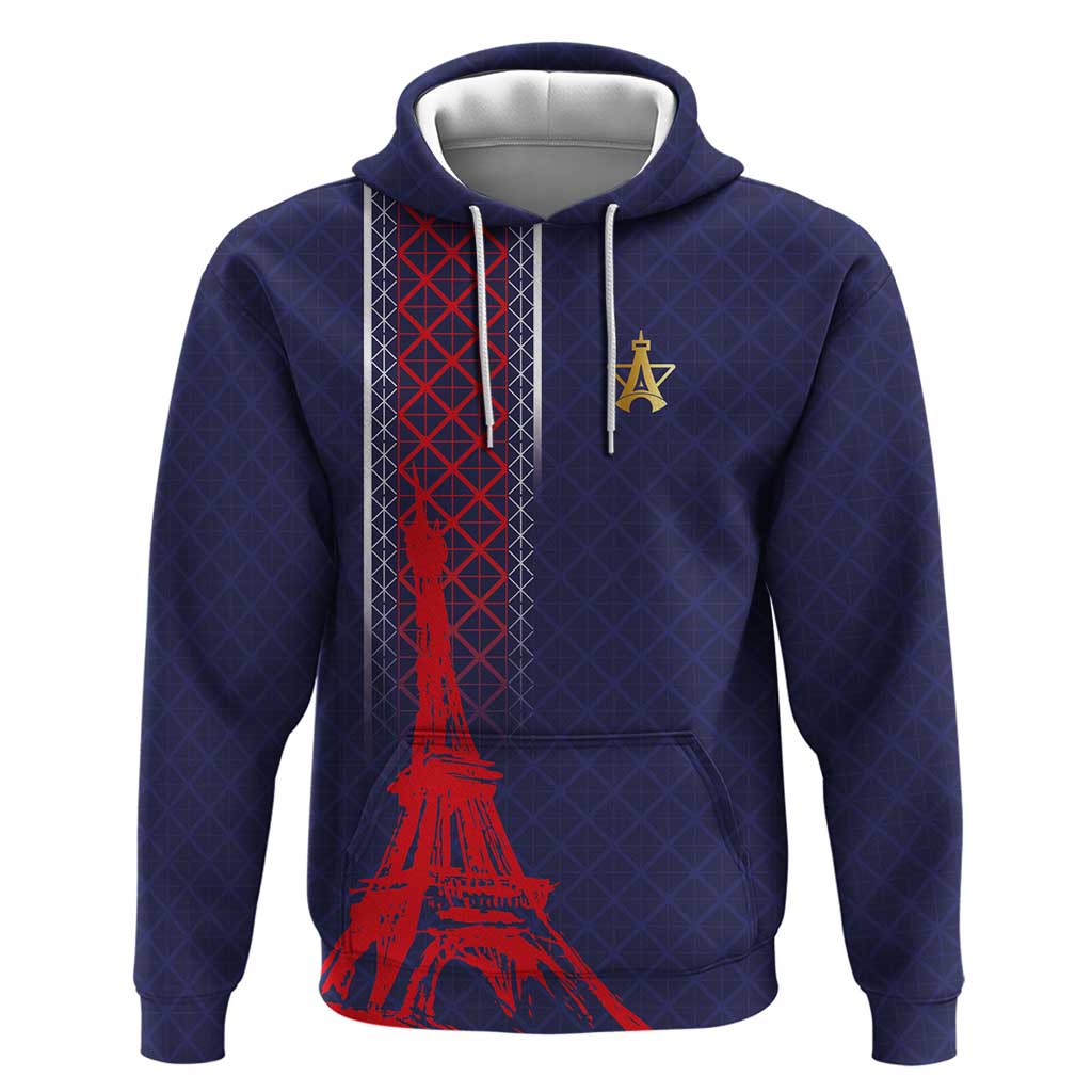 Custom Midnight Navy Football Zip Hoodie Paris Architectural Heritage Style - Wonder Print Shop